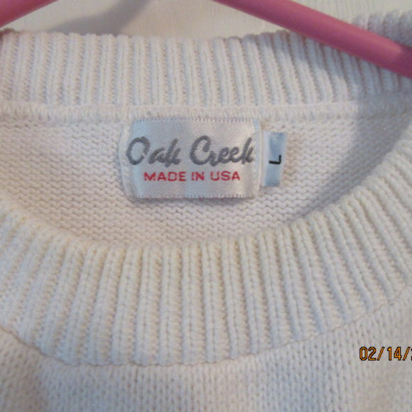 MEN'S OAK CREEK WHITE KNIT SWEATER Large Logo - Picture 3 of 4